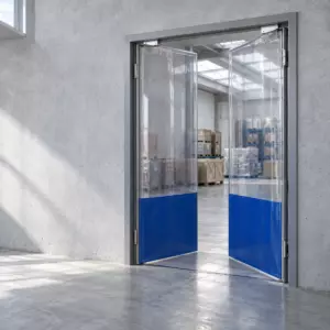 Маятниковая распашная двустворчатая эластичная дверь из ПВХ 220*180